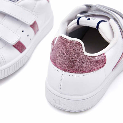 Zapatillas Blancas Tira Adherente Rayas Oro Rosa Titanitos