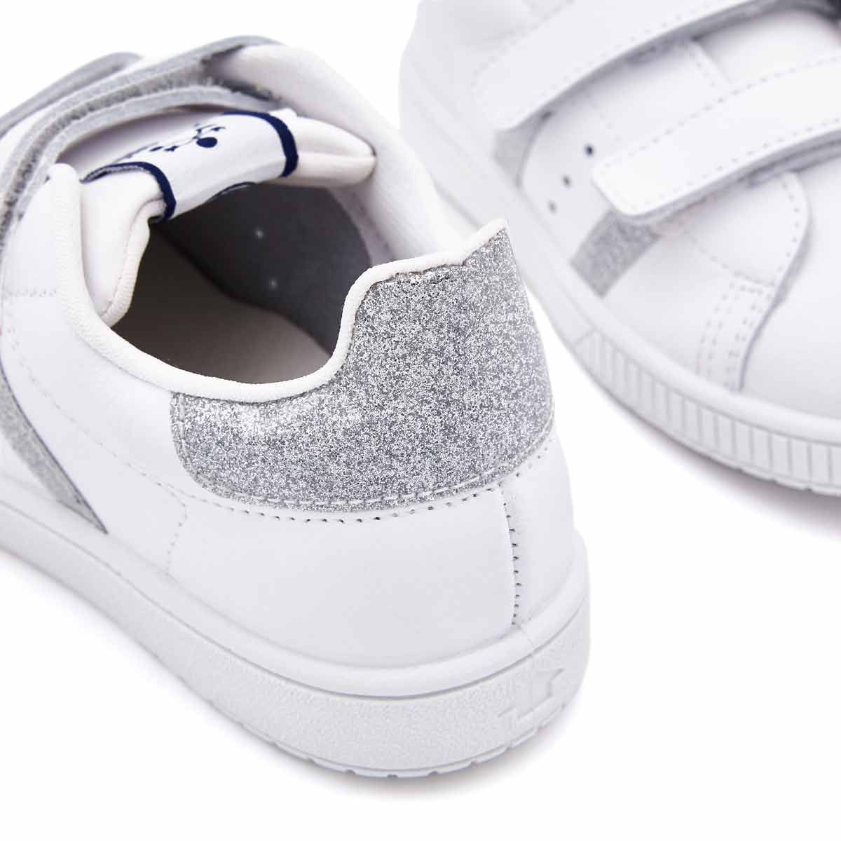 Zapatillas Blancas Tira Adherente Rayas Plata Titanitos