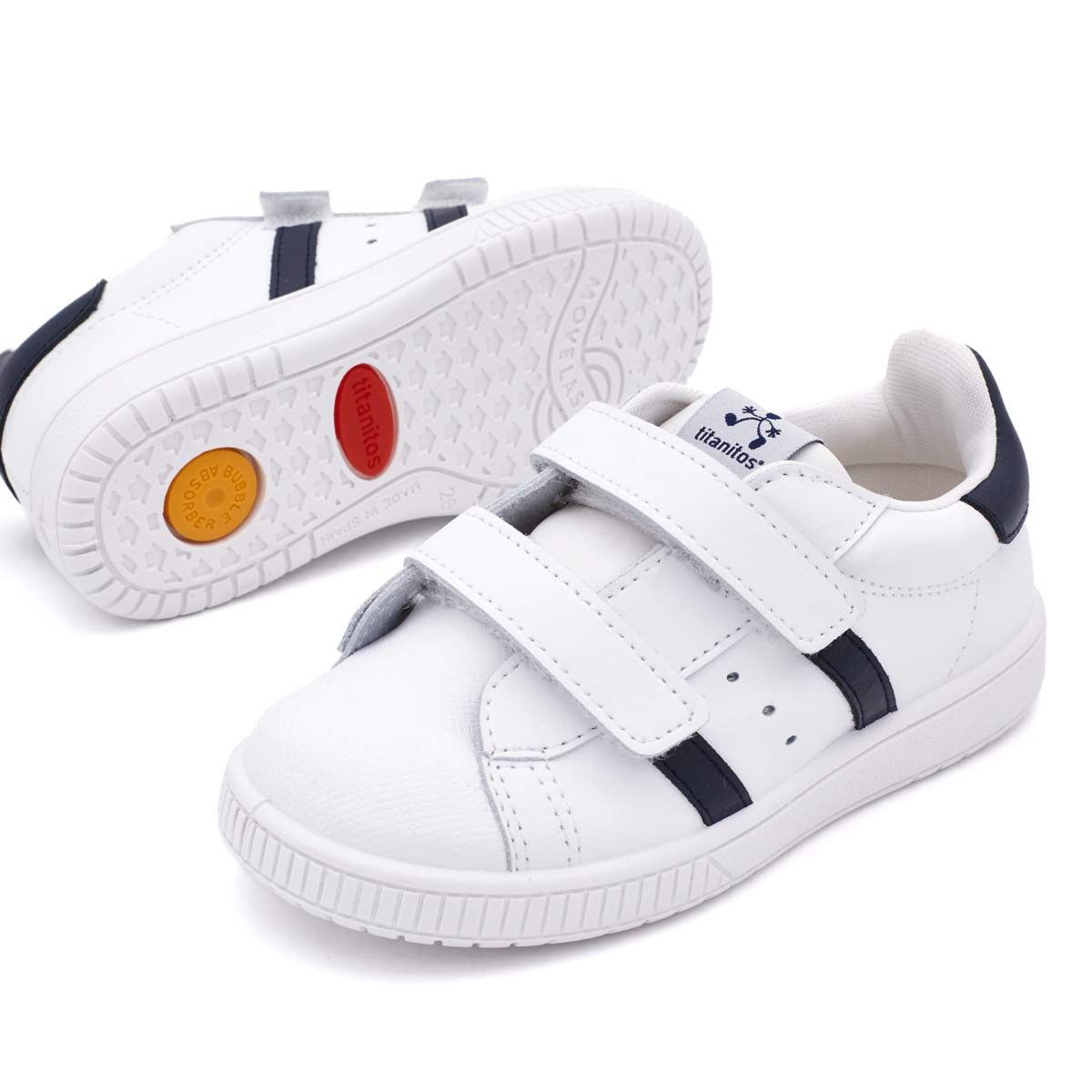 Zapatillas Blancas Tira Adherente Rayas Marino Titanitos