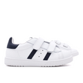 White Sneakers with Velcro Straps and Navy Stripes by Titanitos