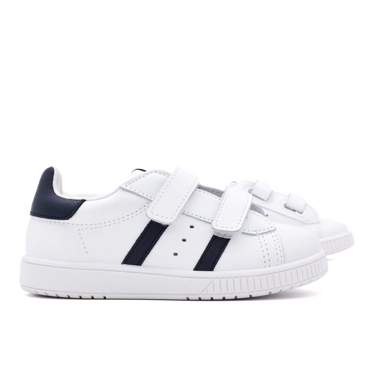 Zapatillas Blancas Tira Adherente Rayas Marino Titanitos