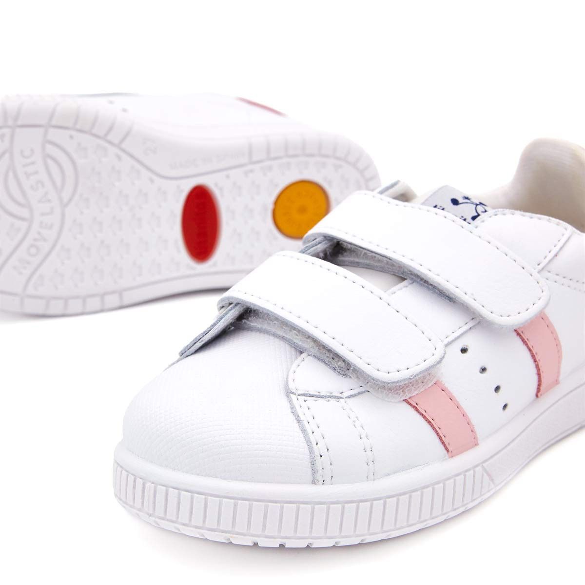 Zapatillas Blancas Tira Adherente Rayas Rosa Titanitos
