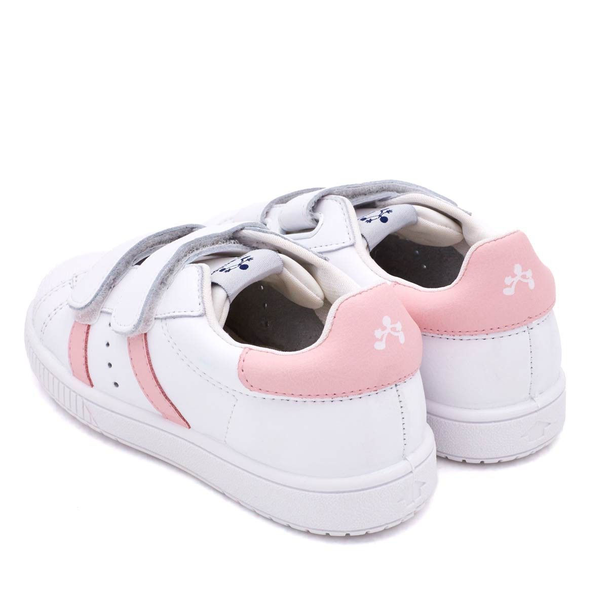 Zapatillas Blancas Tira Adherente Rayas Rosa Titanitos
