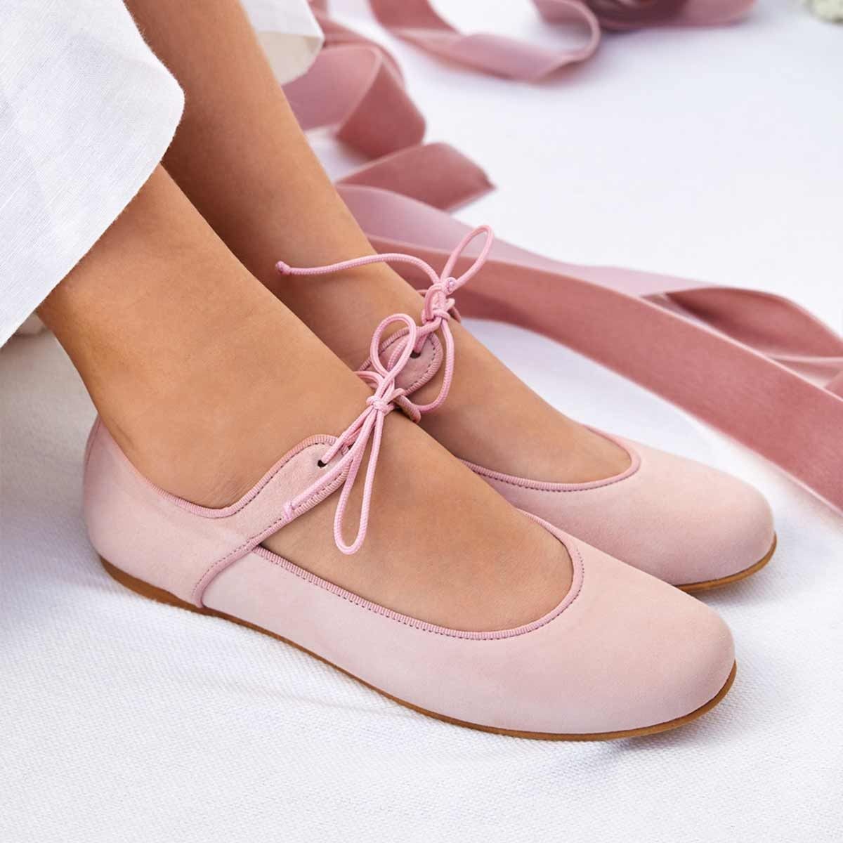 Merceditas Niña Ante Cordón Rosa Empolvado