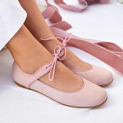 Merceditas Niña Ante Cordón Rosa Empolvado