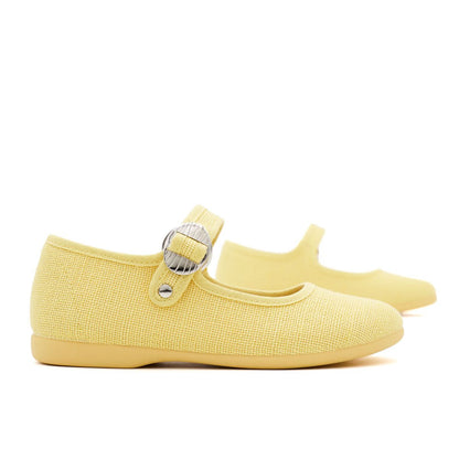 Merceditas Niña Hebilla Lino Amarillo