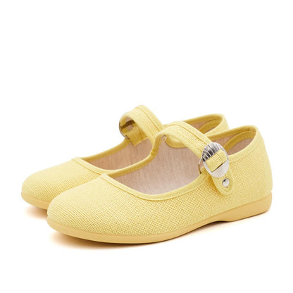 Merceditas Niña Hebilla Lino Amarillo