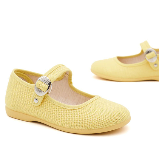Merceditas Niña Hebilla Lino Amarillo