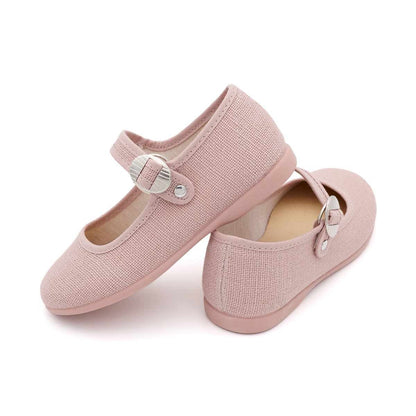 Merceditas Niña Hebilla Lino Rosa Palo
