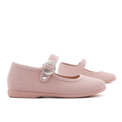 Merceditas Niña Hebilla Lino Rosa Palo