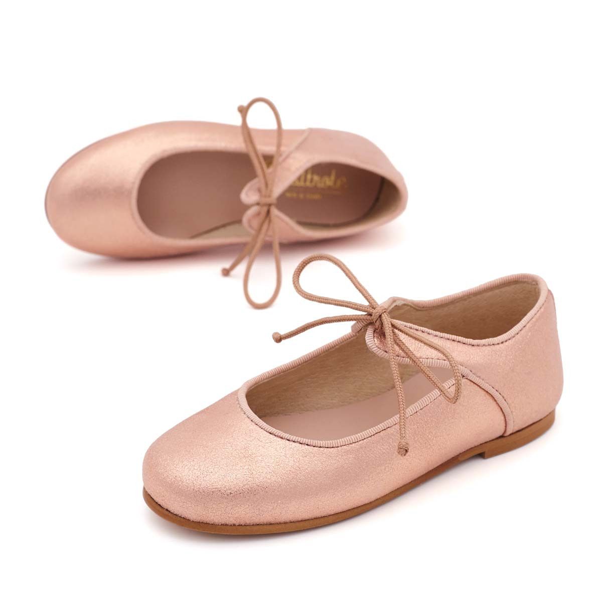 Merceditas Niña Piel Cordón Oro Rosa