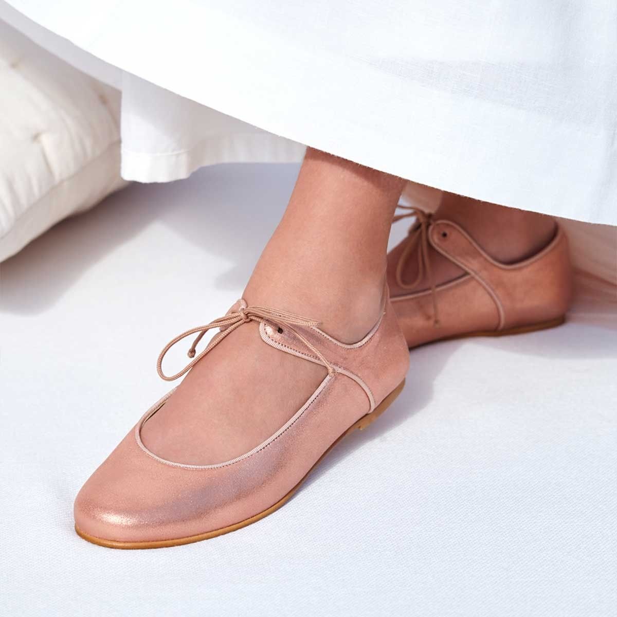 Merceditas Niña Piel Cordón Oro Rosa