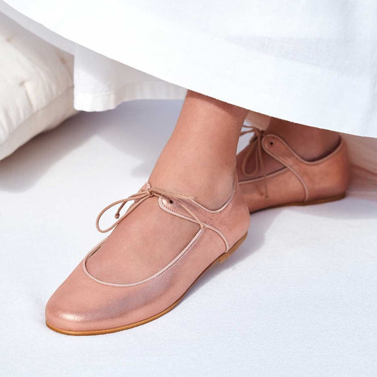 Merceditas Niña Piel Cordón Oro Rosa