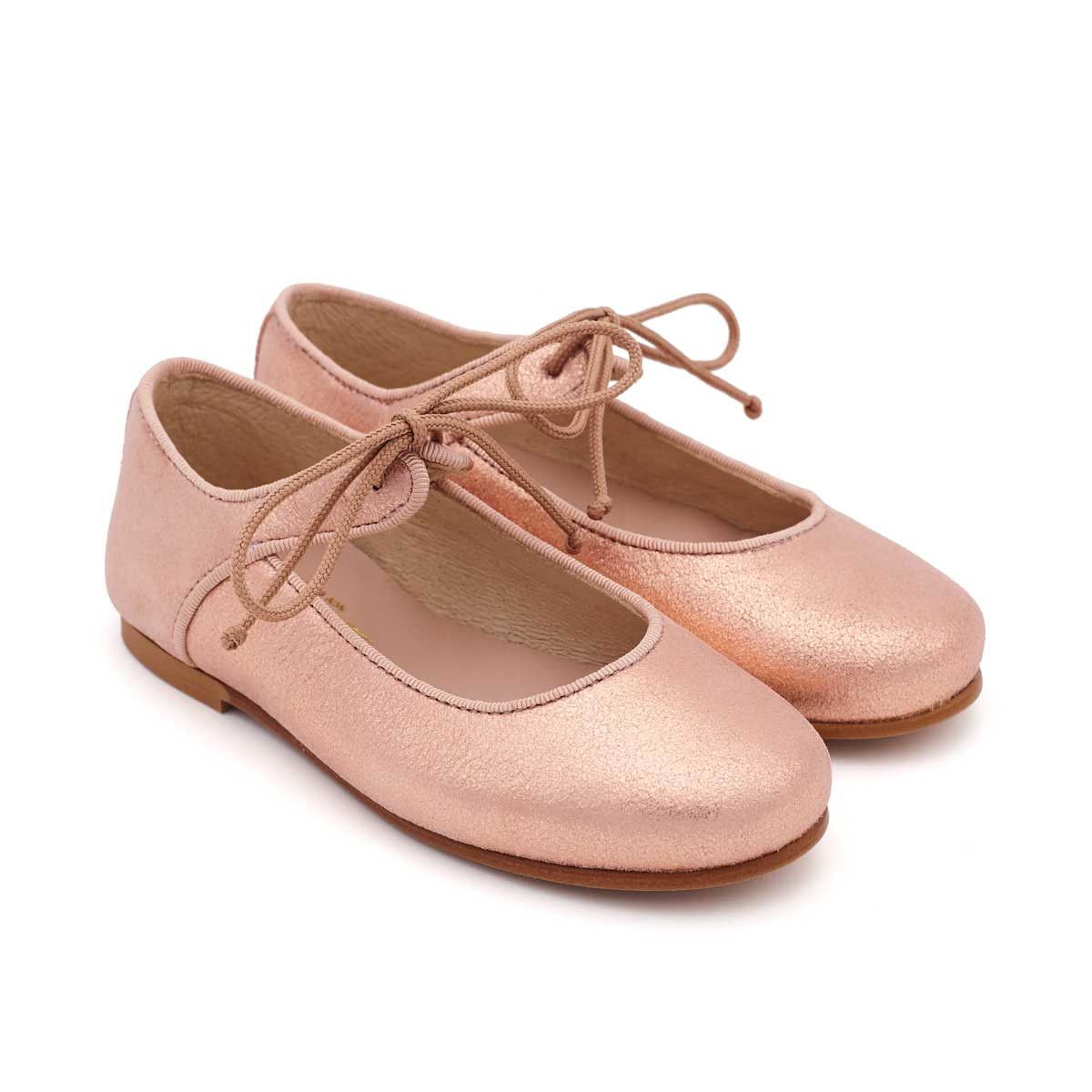 Merceditas Niña Piel Cordón Oro Rosa