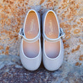 Grey Leather Mary Janes for Girls
