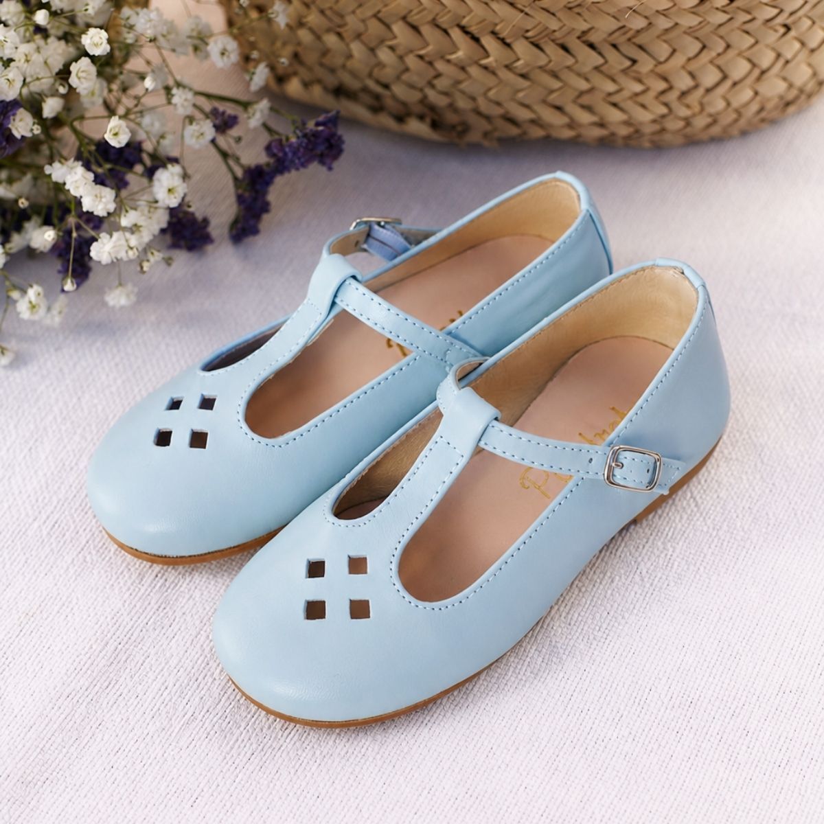Merceditas Piel Rombos Azul Celeste