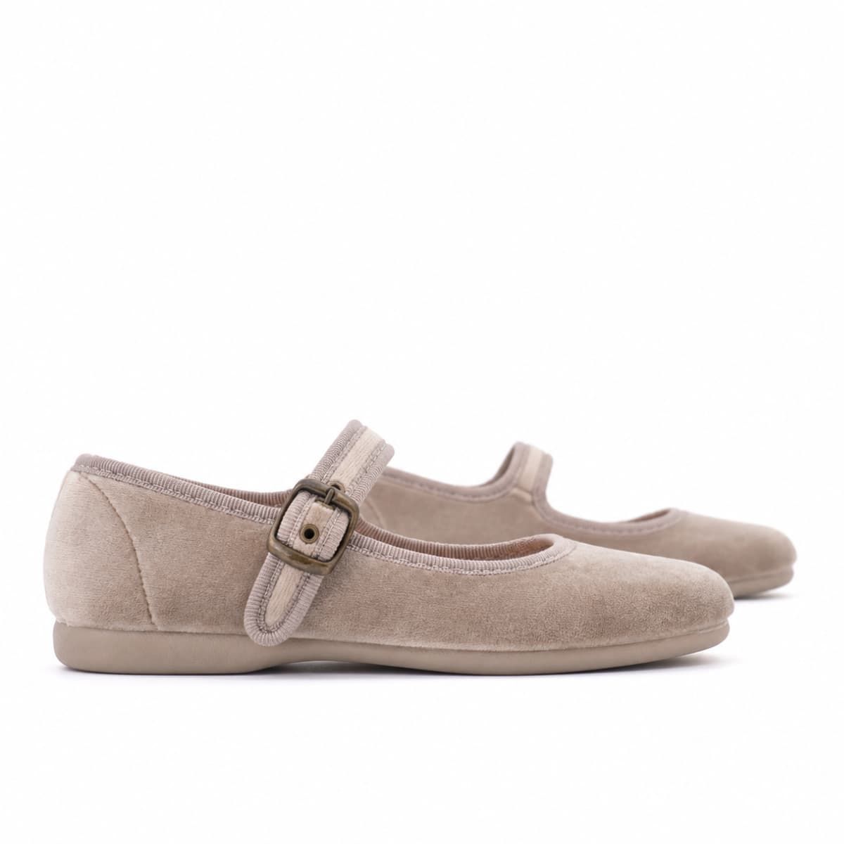 Beige Velvet Mary Janes for Girls