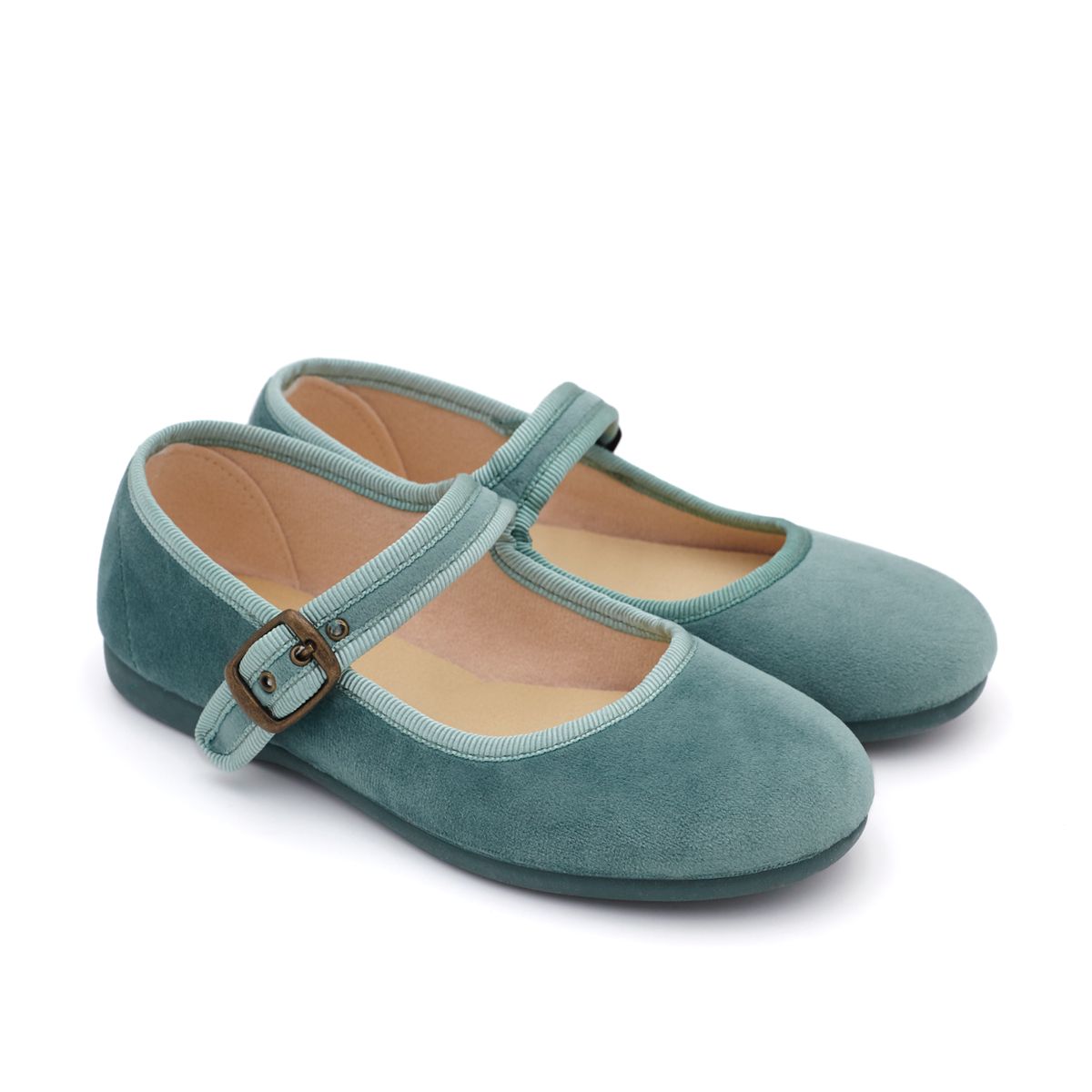 Merceditas Niña Terciopelo Verde Agua