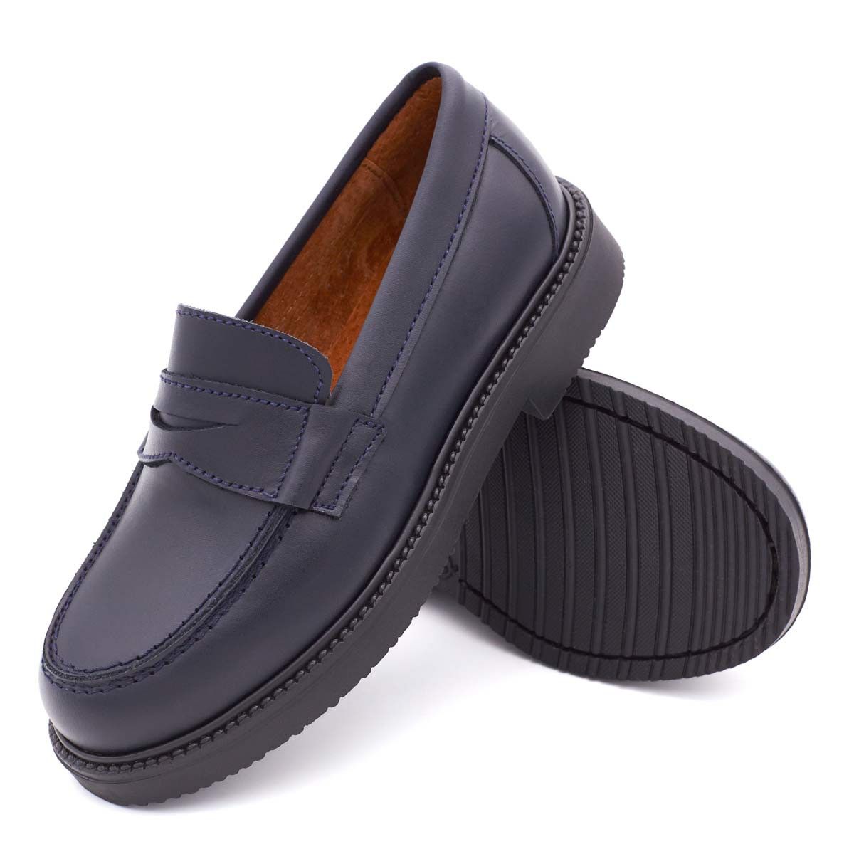 Mocasines Colegiales Piel Marino