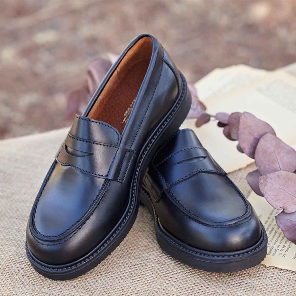Mocasines Colegiales Piel Negro