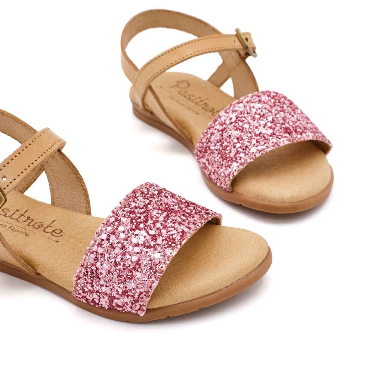 Sandalia Niña Glitter Trasera Piel Rosa