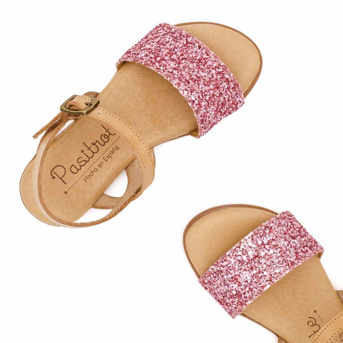 Sandalia Niña Glitter Trasera Piel Rosa