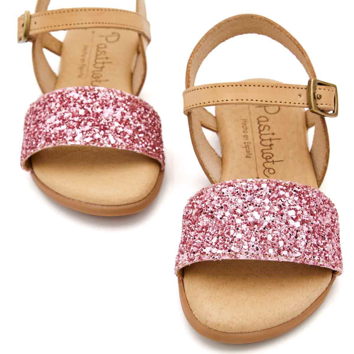 Sandalia Niña Glitter Trasera Piel Rosa
