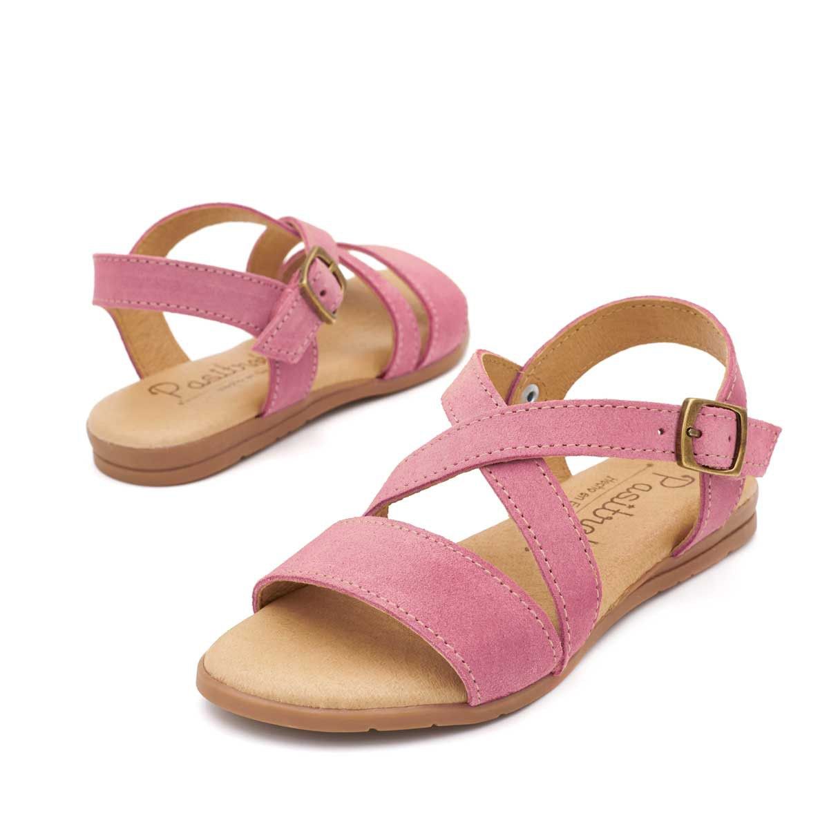 Sandalia Niña Cruzada Serraje Rosa