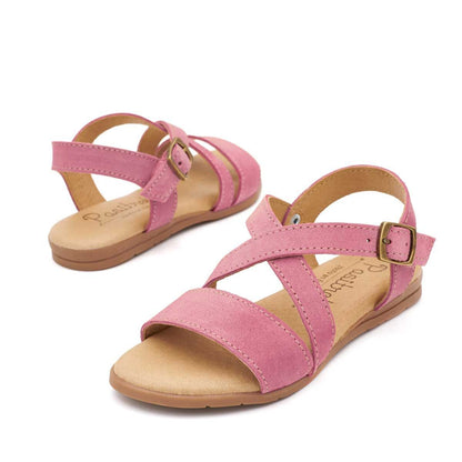 Sandalia Niña Cruzada Serraje Rosa