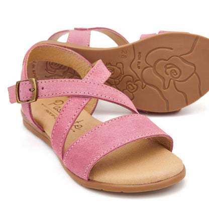Sandalia Niña Cruzada Serraje Rosa