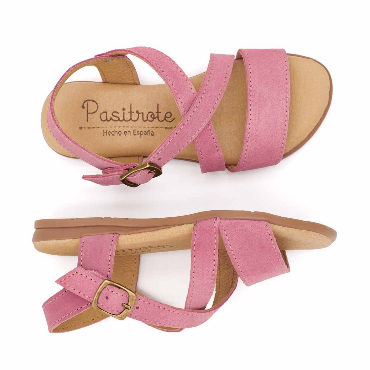 Sandalia Niña Cruzada Serraje Rosa
