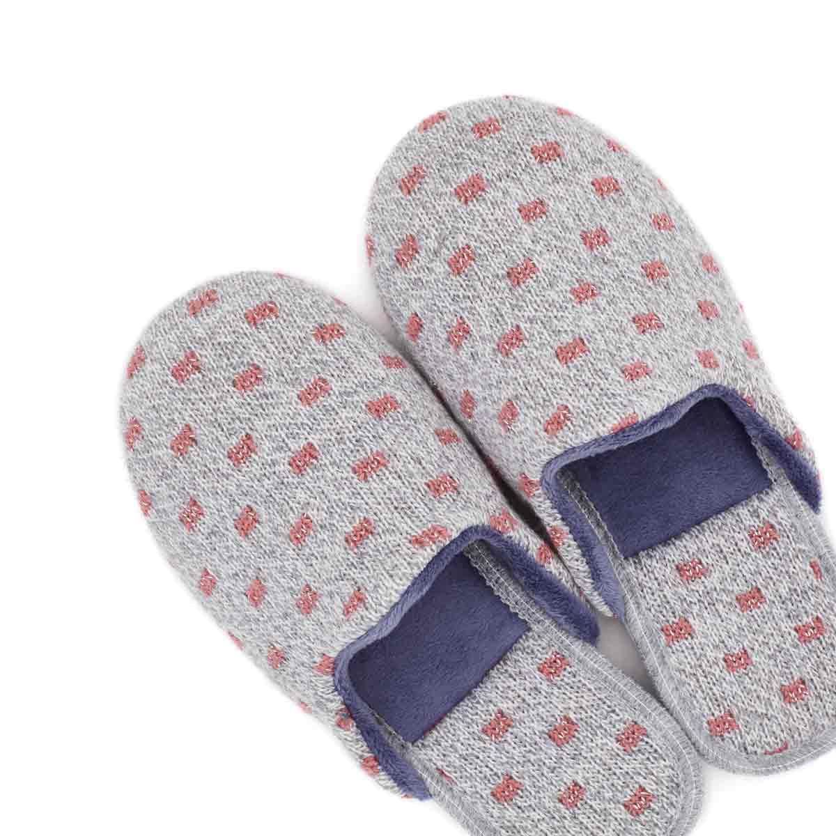 Zapatilla Casa Básica Lana Gris-rosa