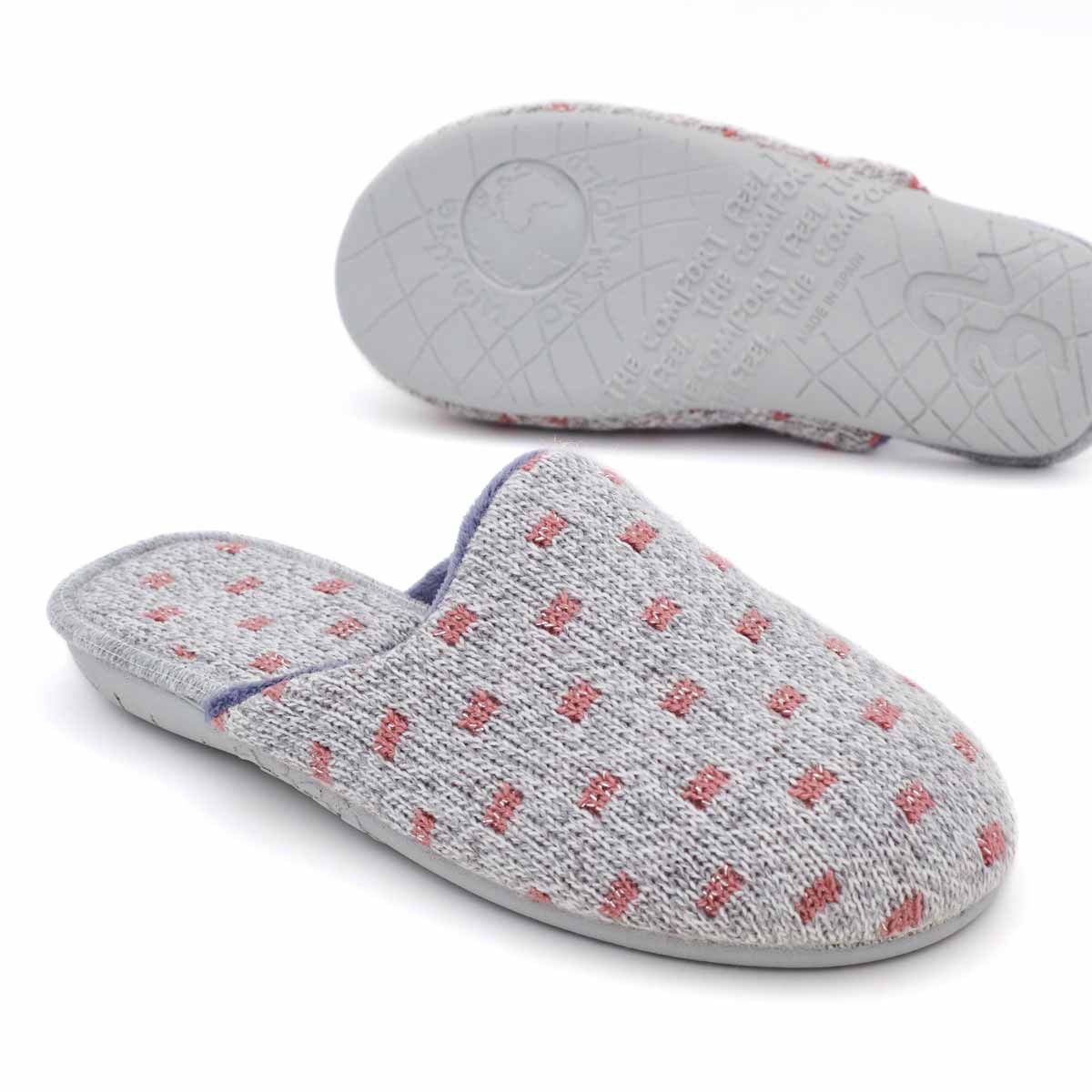 Zapatilla Casa Básica Lana Gris-rosa